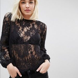 ASOS black lace sleeve jersey top